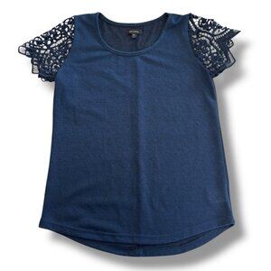 The Limited-  Lace Sleeve round Neck Tee - Size M - Navy